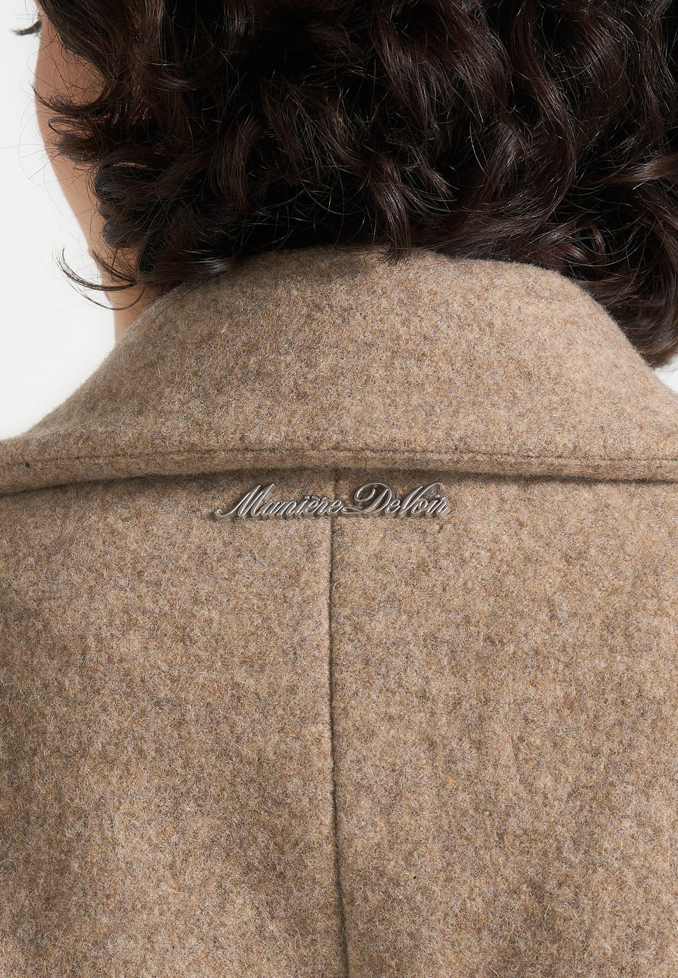 Jena - Wide Shoulder Wool Coat with Cinch Belt - Taupe