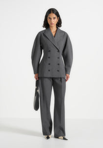 Greer - Wool-Blend Balloon Sleeve Double Breasted Blazer - Grey