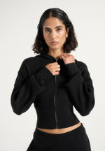 Lexie - Cropped Knit Zip Hoodie - Black
