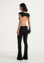 Zelda - Backless Rib Knit Jumpsuit With Hardware Chain Belt - Black