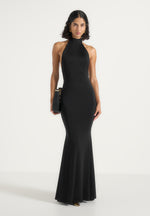 Ondine - Halter Fishtail Maxi Dress With Hardware Back Detail - Black