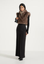 Nayla - High Neck Fur Gilet - Taupe