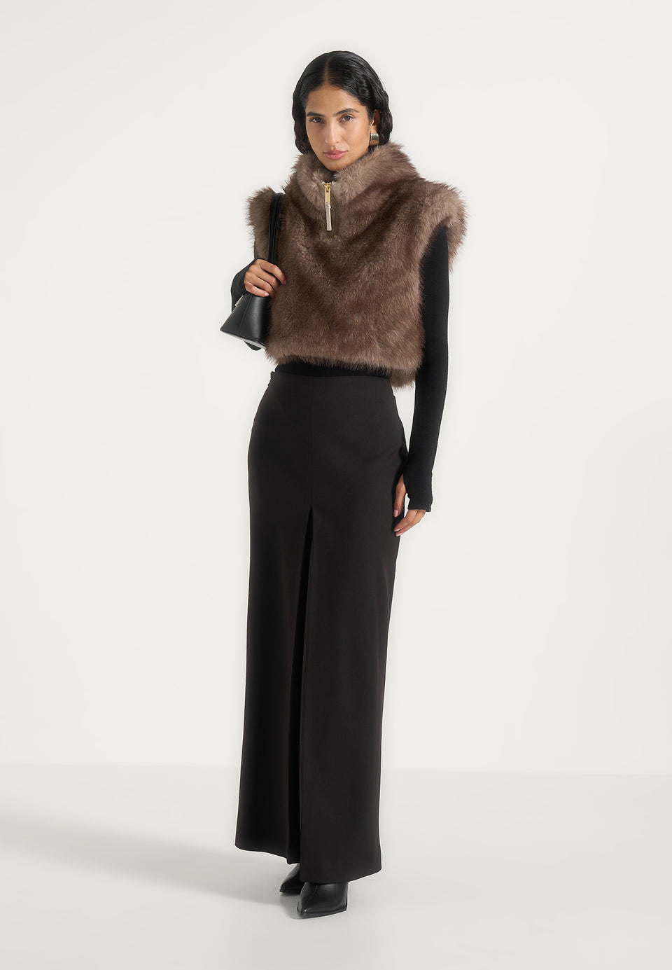 Nayla - High Neck Fur Gilet - Taupe