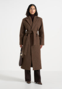 Jena - Wide Shoulder Wool Coat with Cinch Belt - Brown