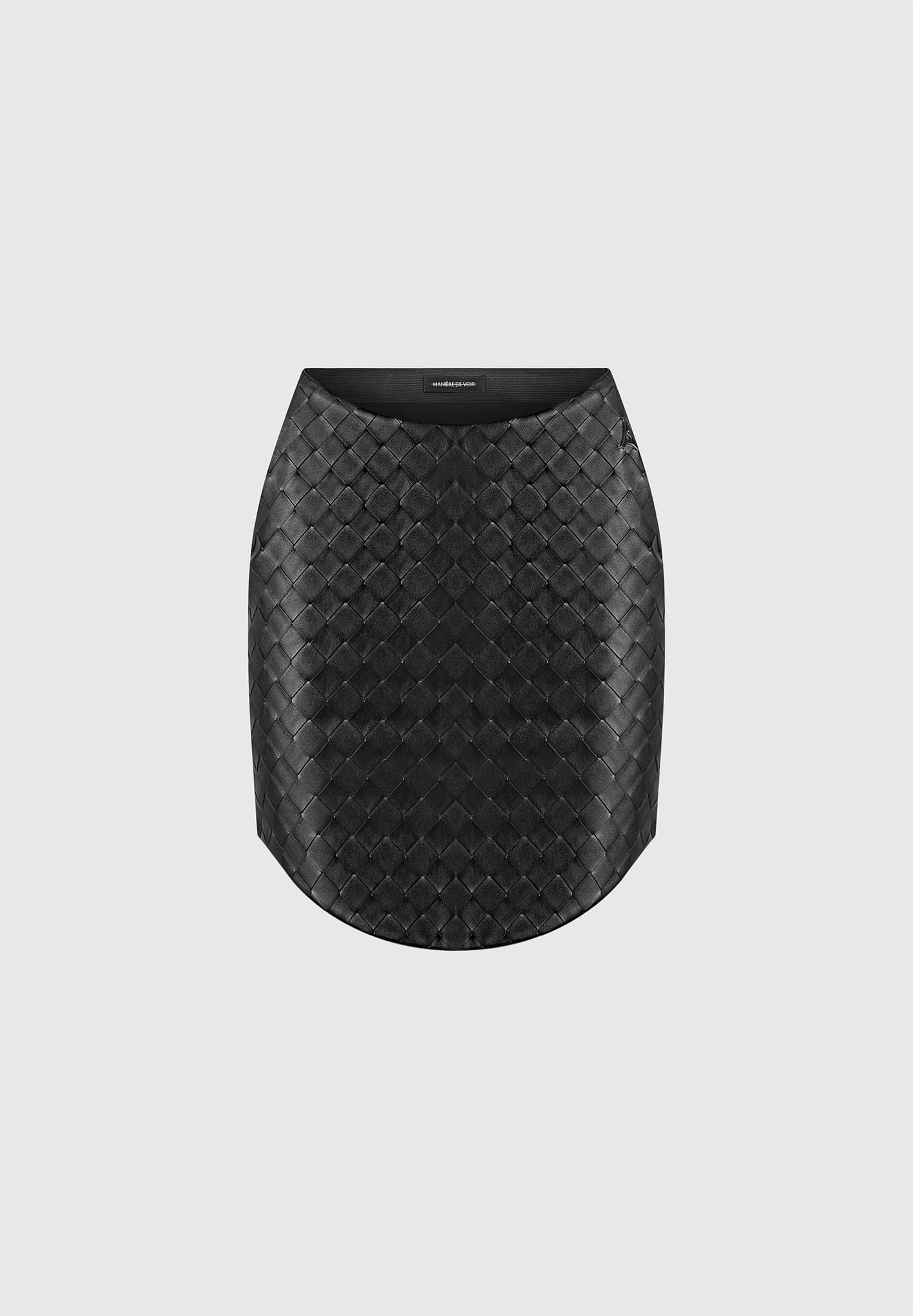 woven-leather-dipped-waist-skirt-black