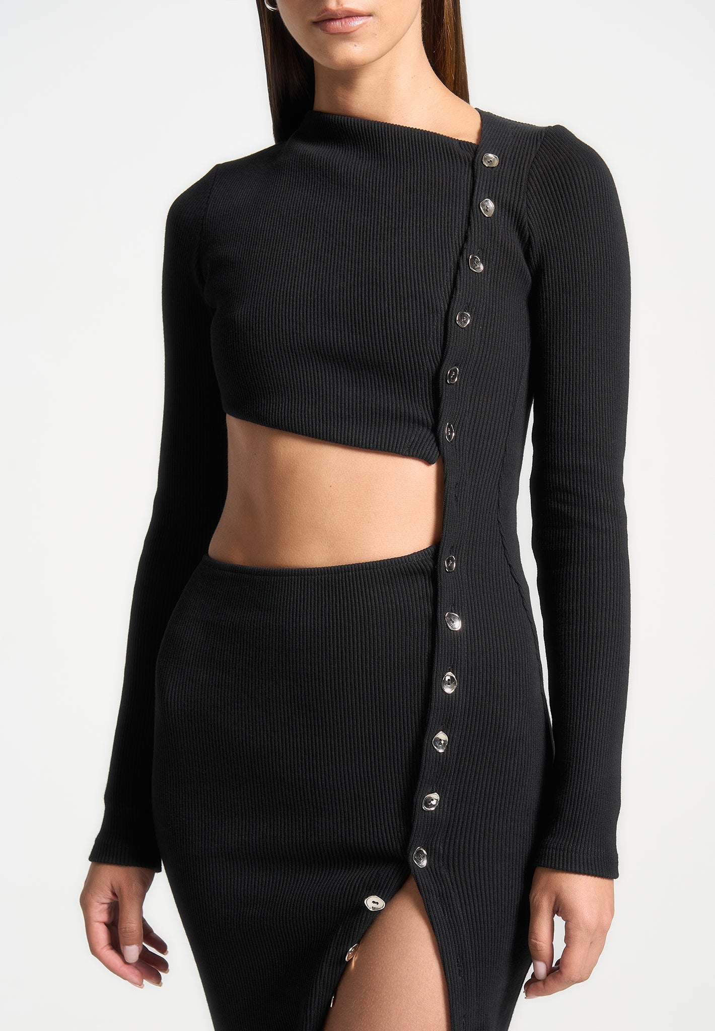 asymmetric-button-up-cut-out-maxi-dress-black 