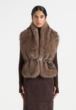 Lira - Belted Fur Wrap Jacket With Pouch - Taupe