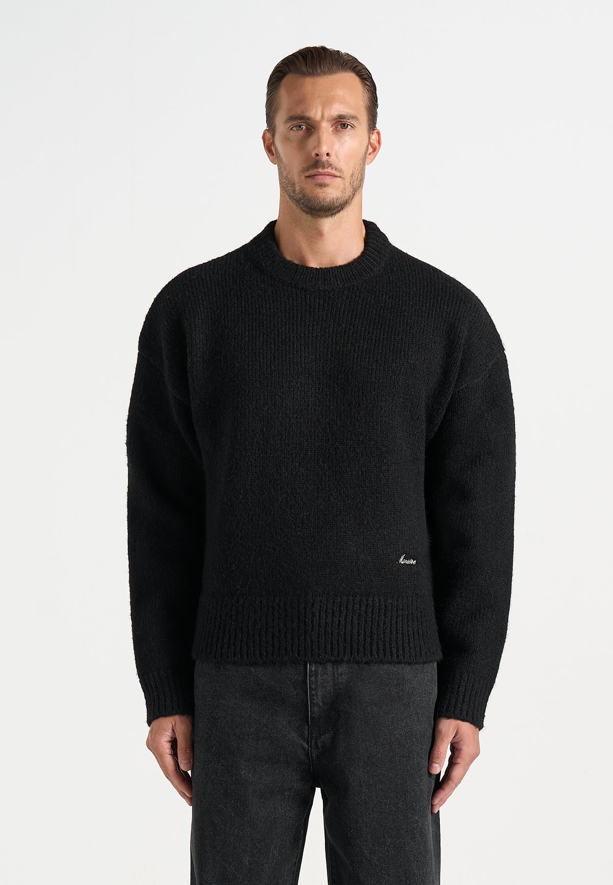 KW001 - Brushed Wool Knit Signature Jumper - Black