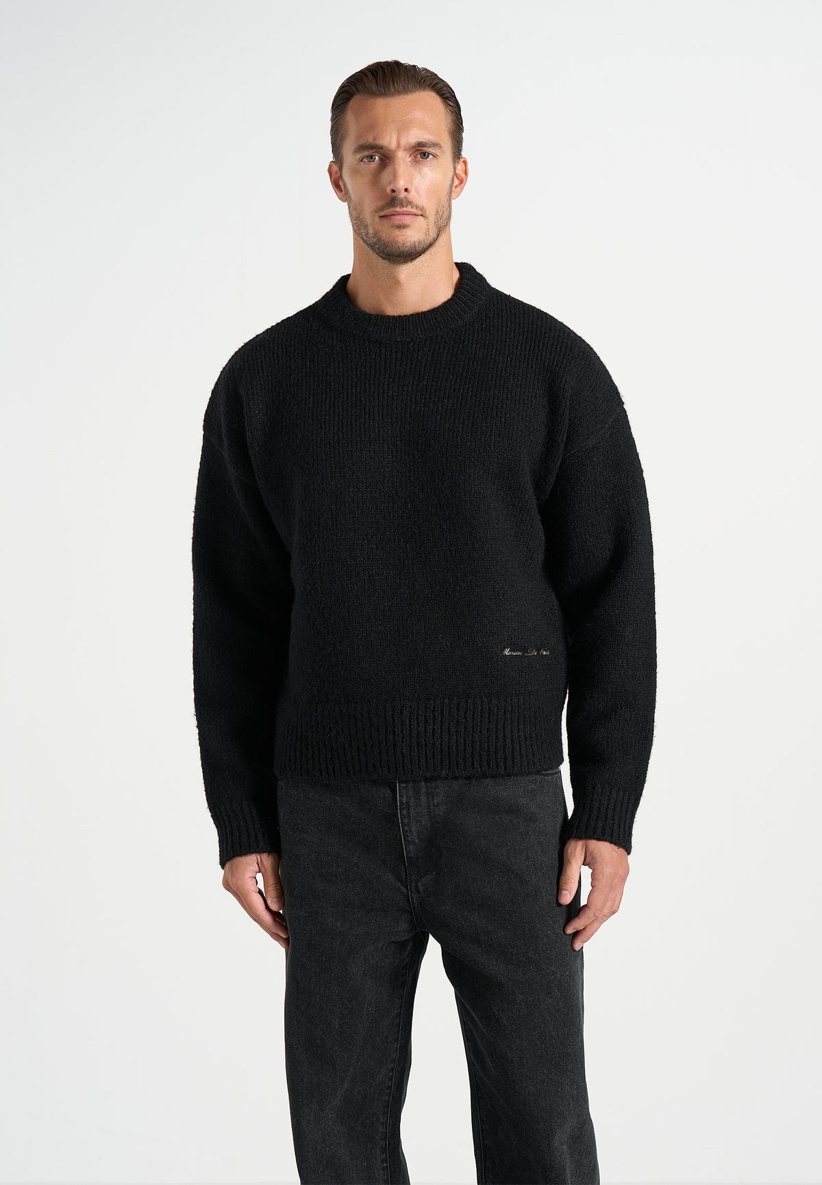 KW001 - Brushed Wool Knit Signature Jumper - Black