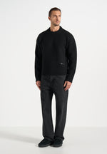 KW001 - Brushed Wool Knit Signature Jumper - Black