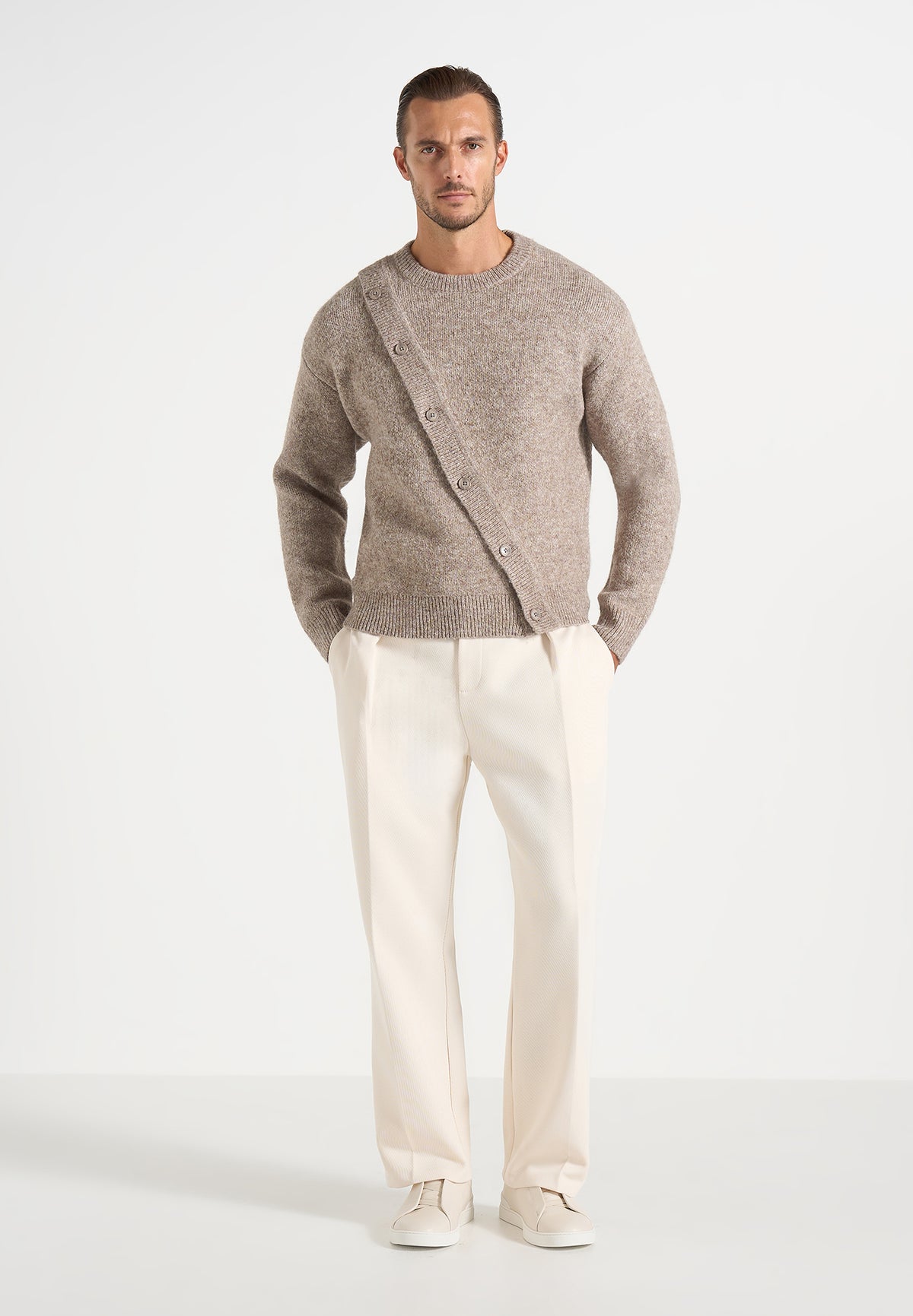 Theo - Asymmetric Brushed Wool-Blend Knit Jumper - Taupe