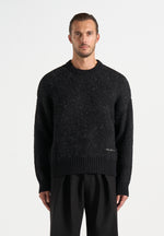 Kamil - Art Slogan Speckled Brushed Wool Knit Jumper - Black