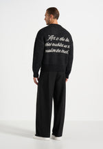 Kamil - Art Slogan Speckled Brushed Wool Knit Jumper - Black