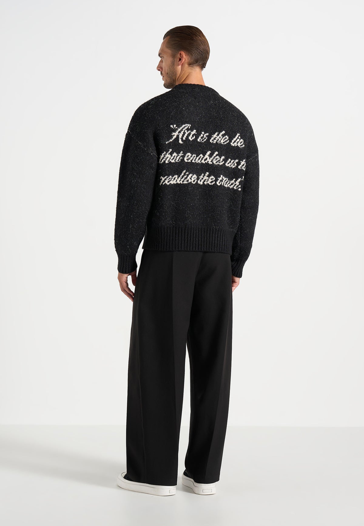 Kamil - Art Slogan Speckled Brushed Wool Knit Jumper - Black