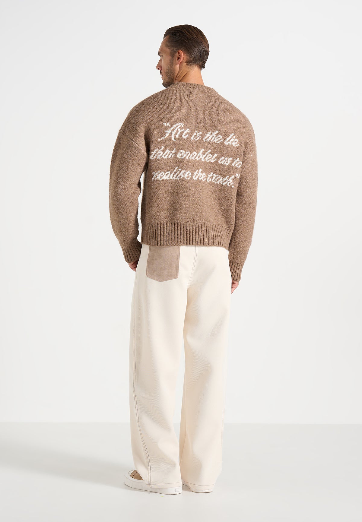 Kamil - Art Slogan Speckled Brushed Wool Knit Jumper - Beige