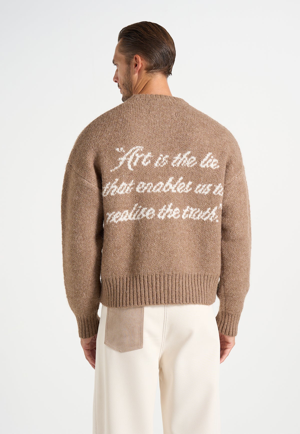 Kamil - Art Slogan Speckled Brushed Wool Knit Jumper - Beige