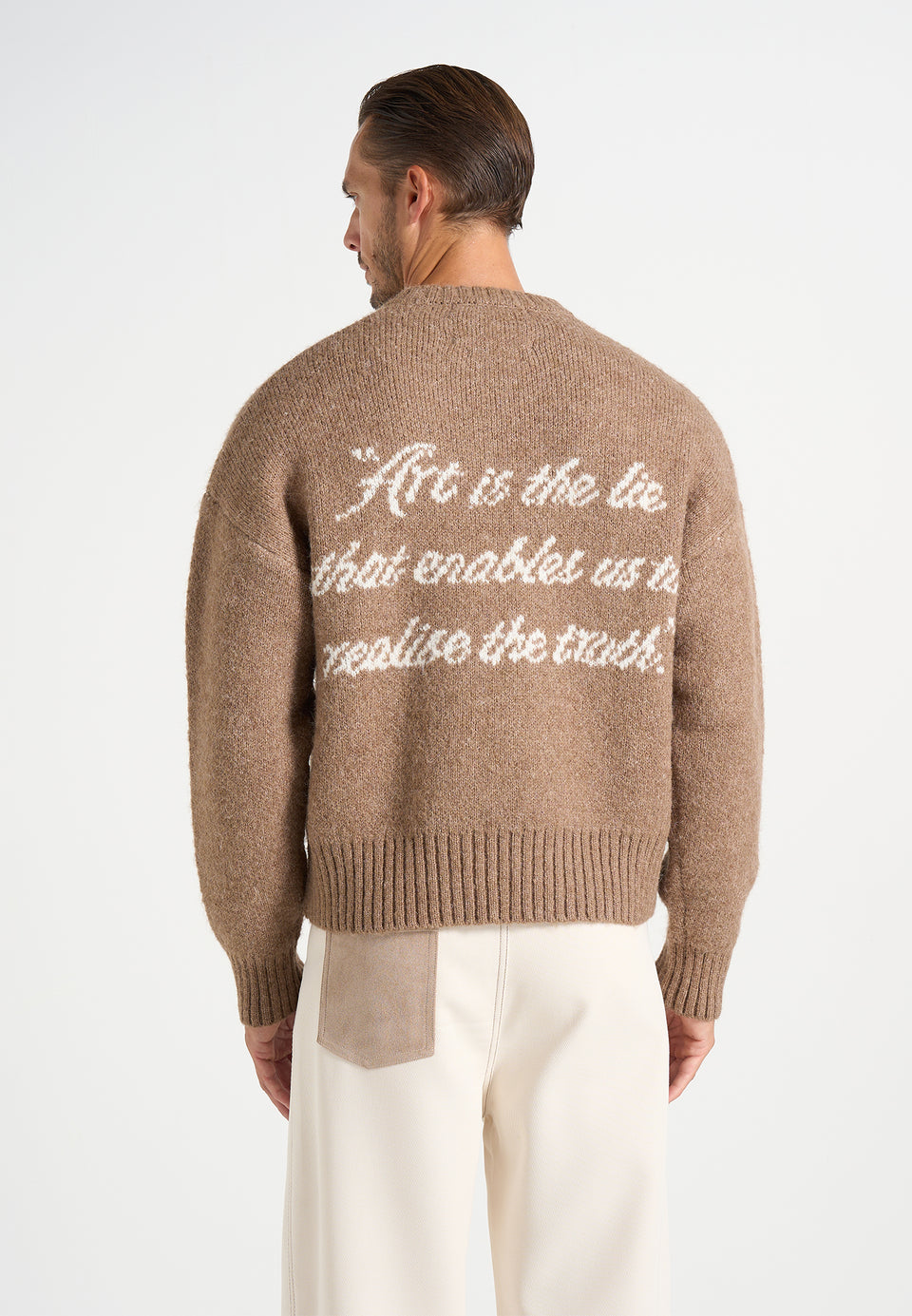 Kamil - Art Slogan Speckled Brushed Wool Knit Jumper - Beige