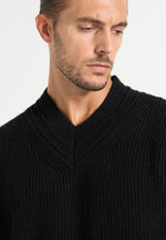 Remi - Signature Ribbed Wool-Blend V-Neck Jumper - Black