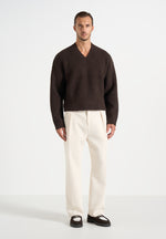 Remi - Signature Ribbed Wool-Blend V-Neck Jumper - Dark Brown