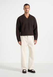 Remi - Signature Ribbed Wool-Blend V-Neck Jumper - Dark Brown