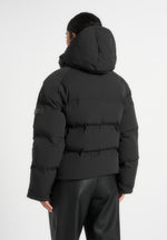 Bradley - Boxy Cropped Raglan Wrap Neck Puffer Jacket - Black