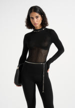 Isabeau - Contour Knit Bodysuit with Chain - Black