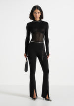 Isabeau - Contour Knit Bodysuit with Chain - Black