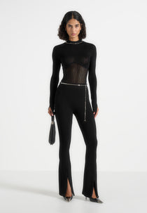 Isabeau - Contour Knit Bodysuit with Chain - Black