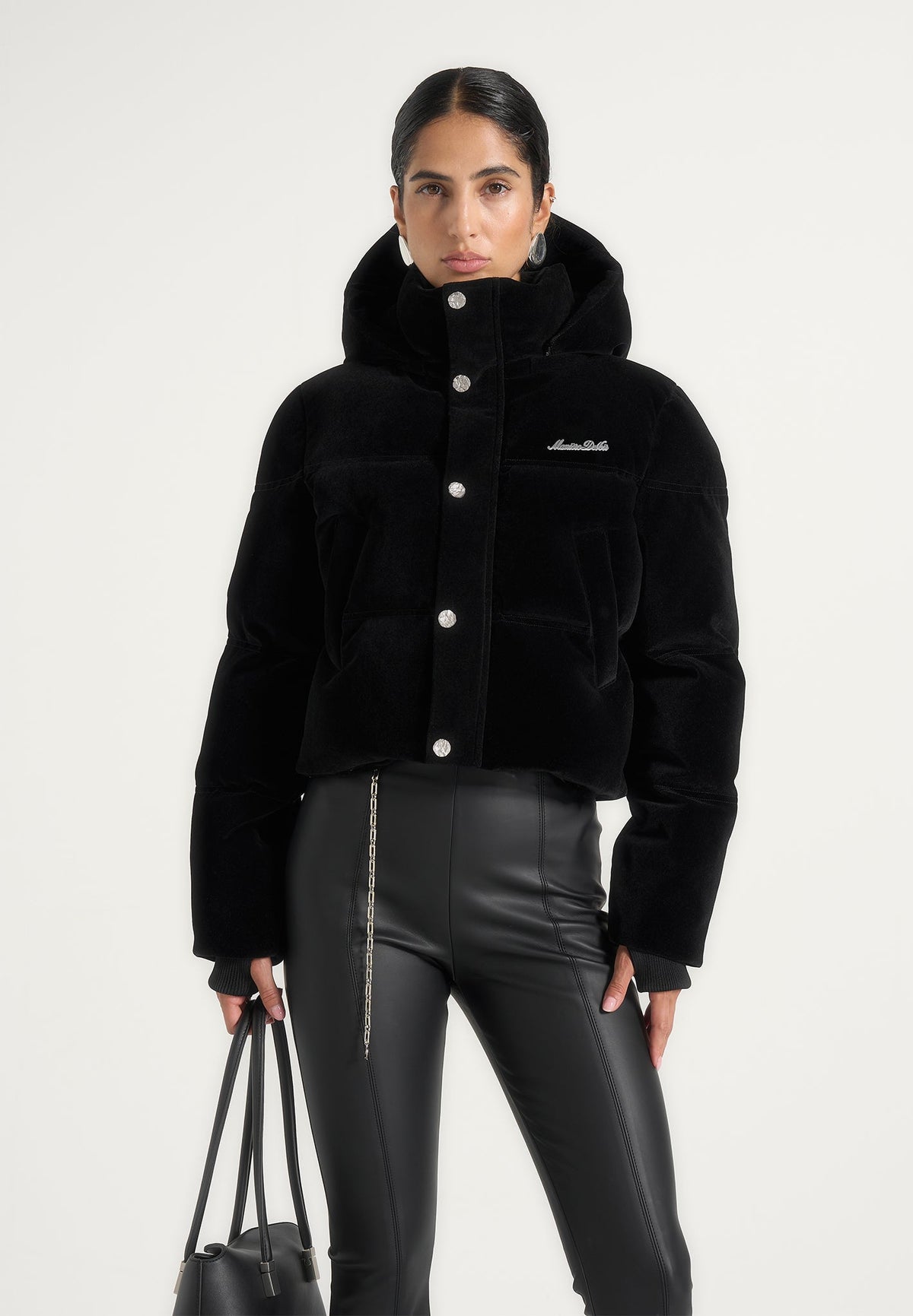 Maeva - Velvet Signature Cropped Puffer Jacket - Black