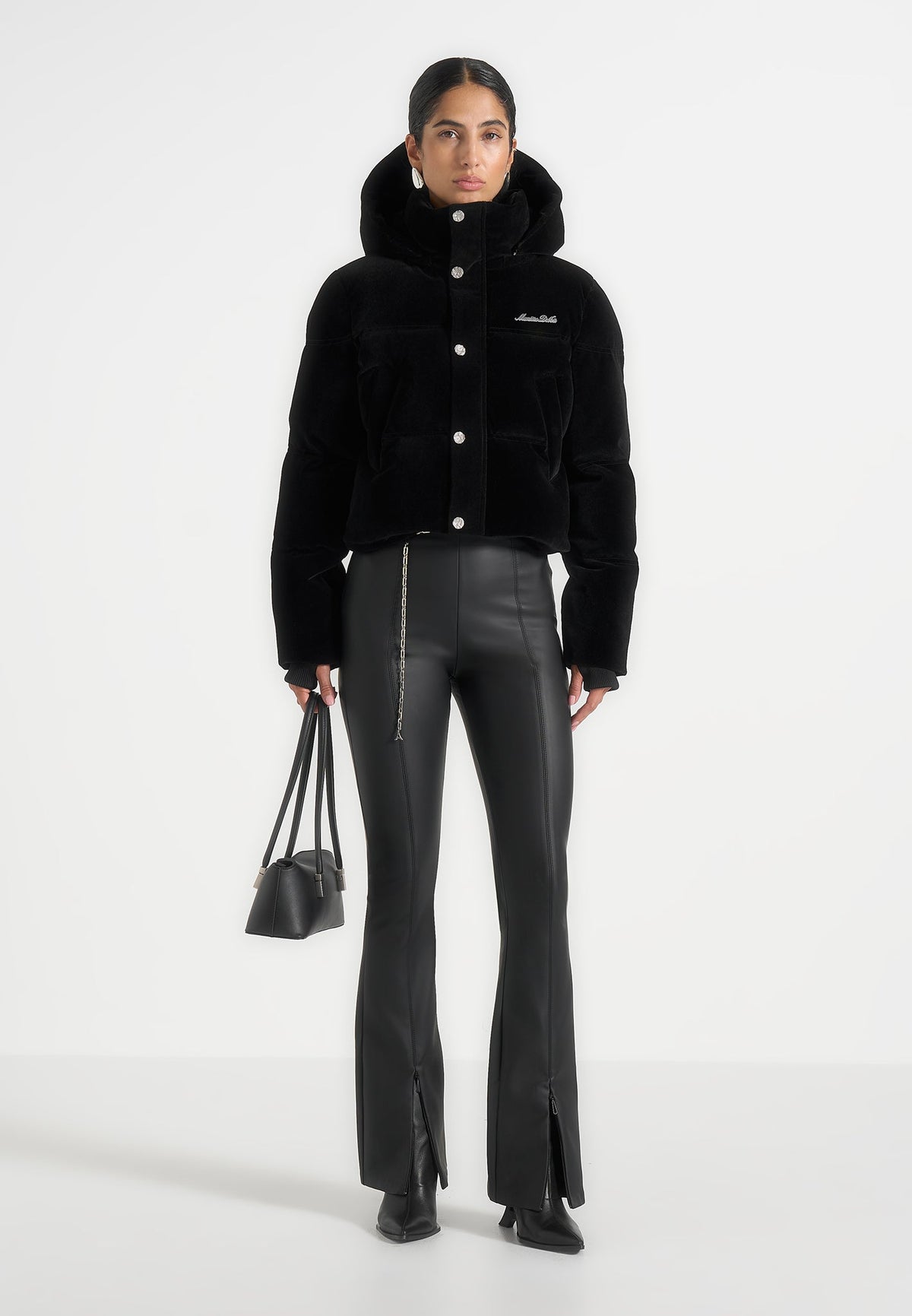 Maeva - Velvet Signature Cropped Puffer Jacket - Black