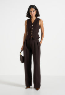 Christine - Tailored Cinched Waistcoat - Brown