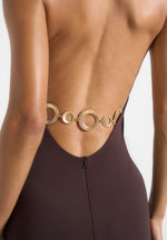 Ondine - Halter Fishtail Maxi Dress With Hardware Back Detail - Brown
