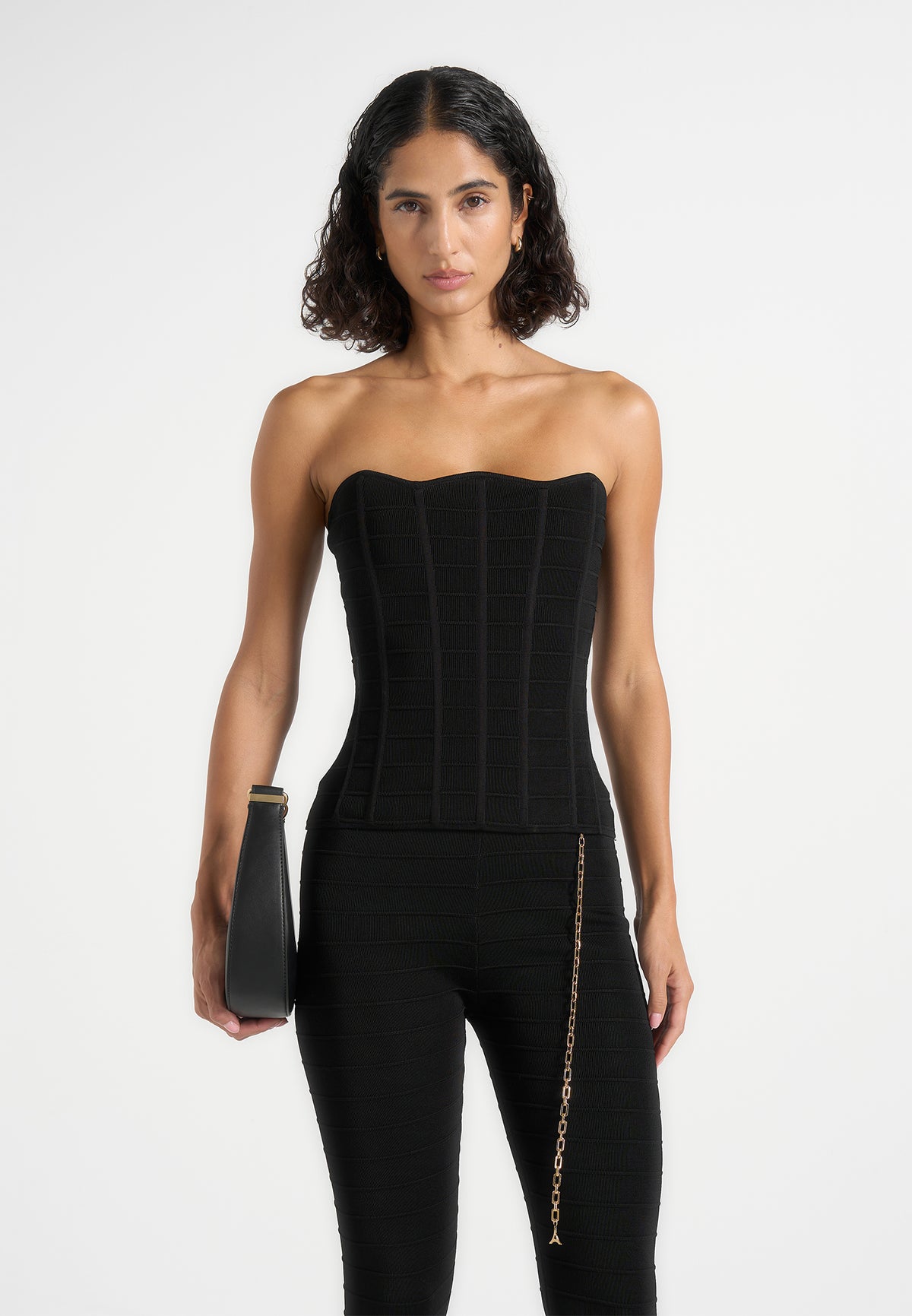 Karima - Ottoman Bandage Knit Corset Top - Black