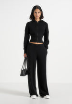 Lexie - Cropped Knit Zip Hoodie - Black