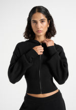 Lexie - Cropped Knit Zip Hoodie - Black