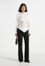 Ethel - Satin Shirt With Lace Corset Panel - Ivory