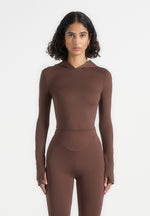 Elara - Hooded Long Sleeve Bodysuit - Brown