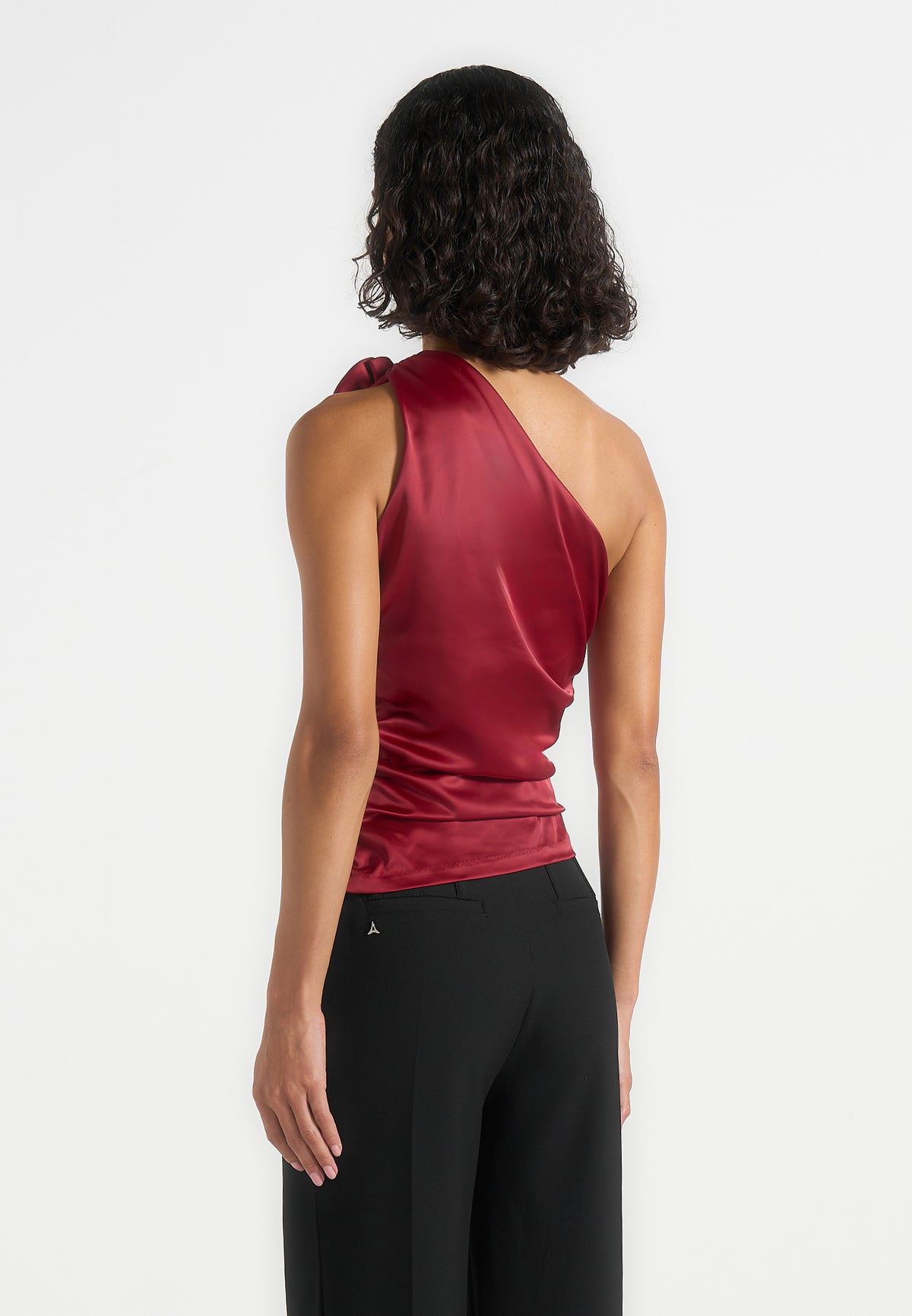 Heidi - One Shoulder Satin Rosette Top - Red