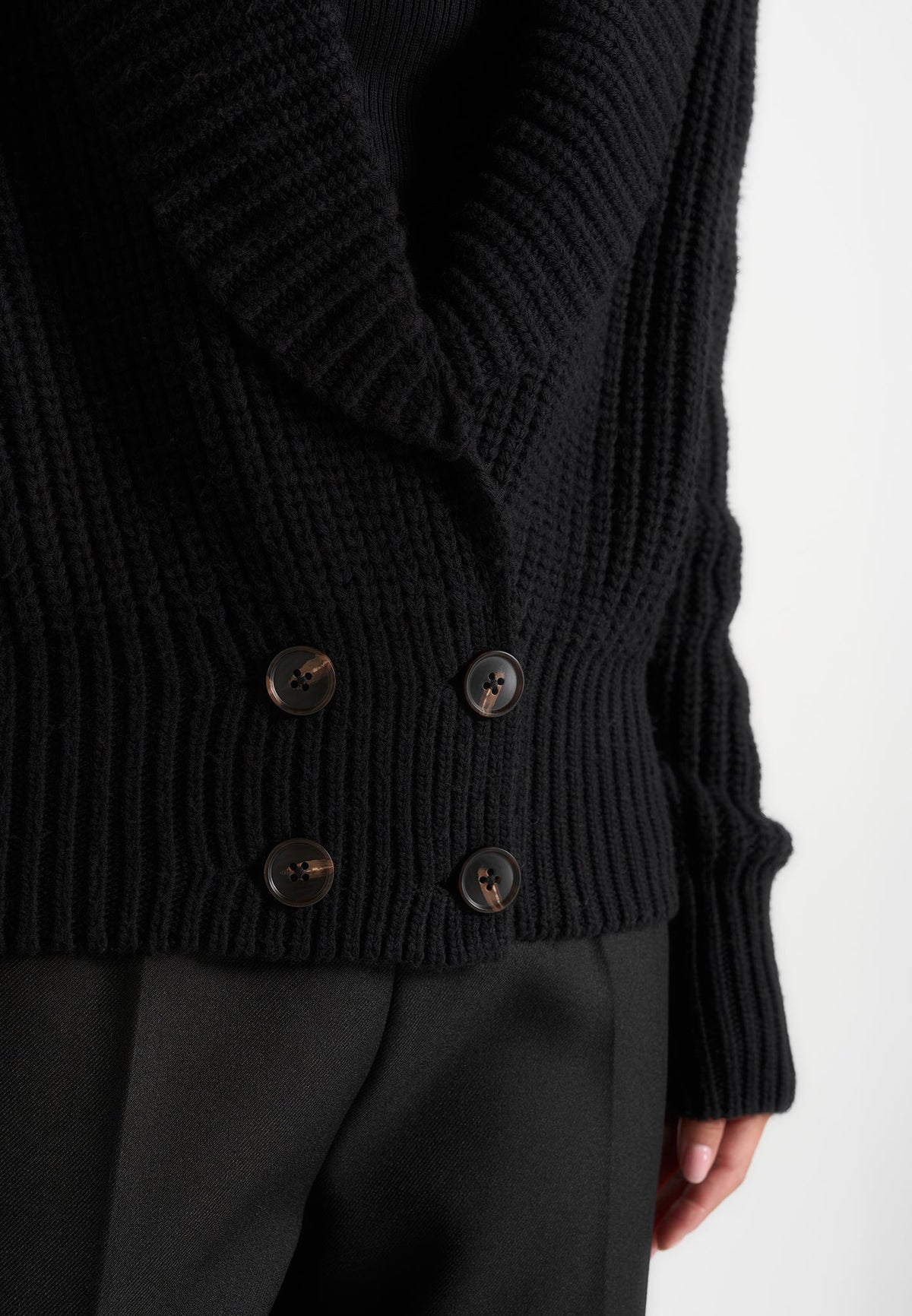 Makayla - Shawl Collar Rib Knit Cardigan - Black