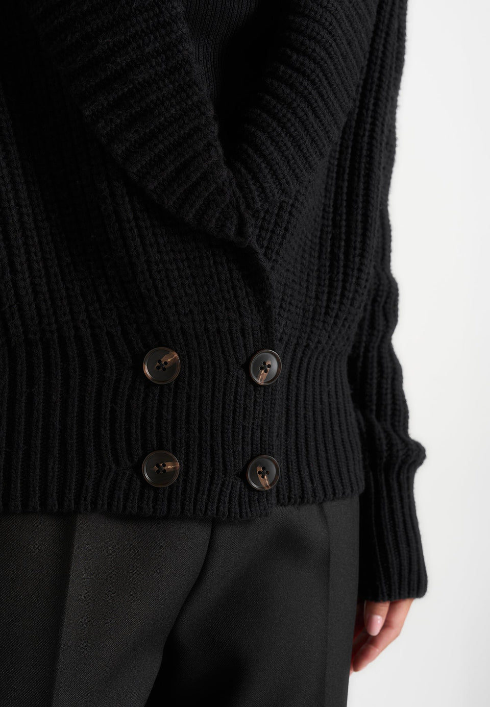 Makayla - Shawl Collar Rib Knit Cardigan - Black