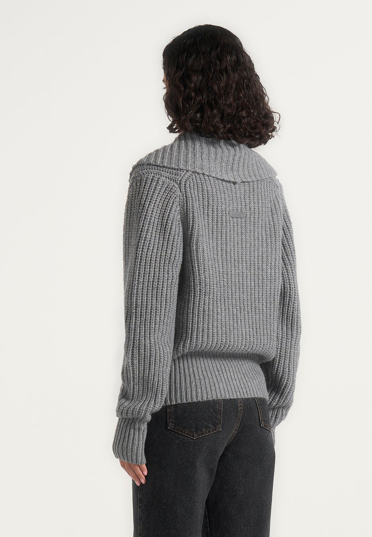 Makayla - Shawl Collar Rib Knit Cardigan - Grey