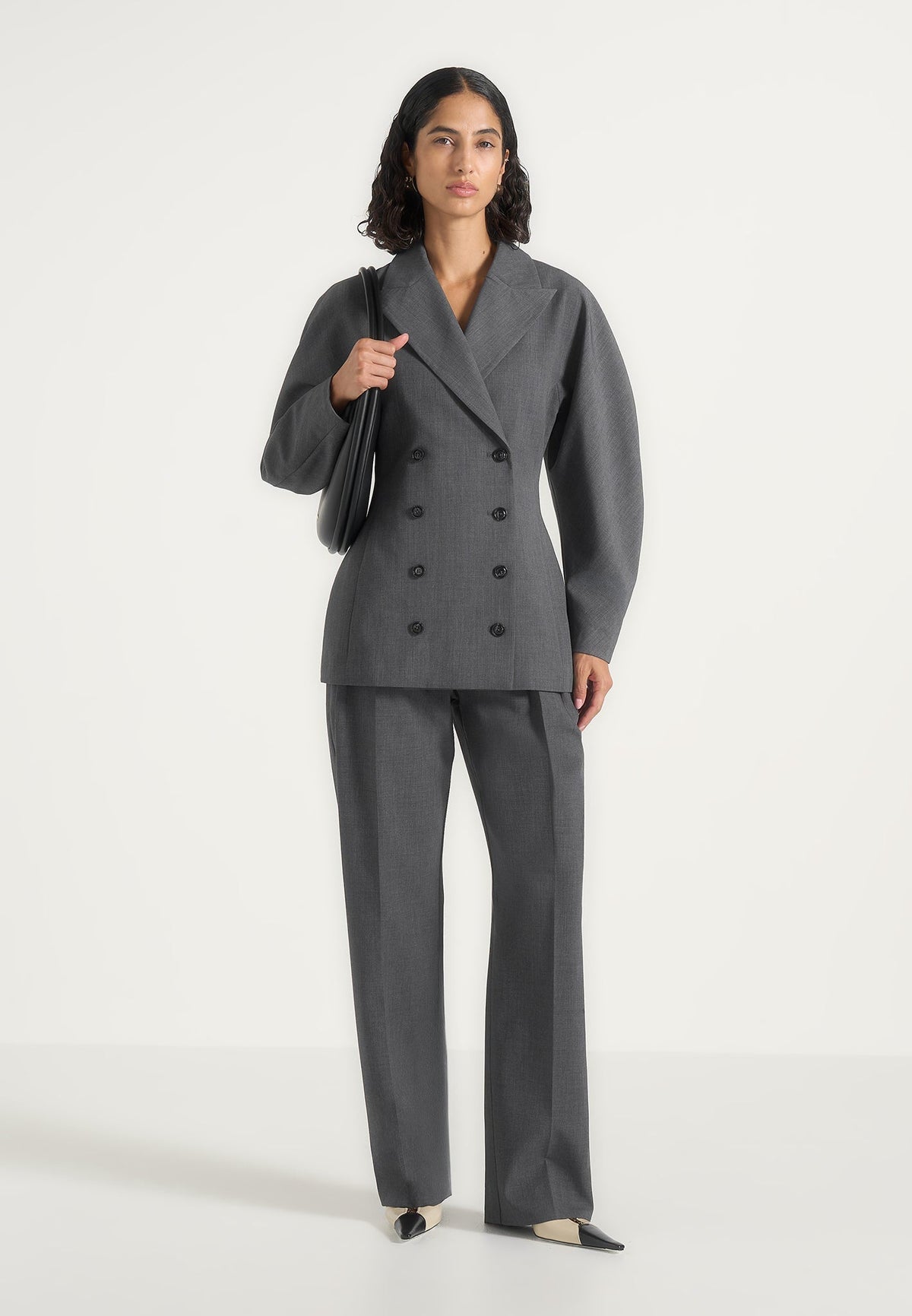 Julie - Tailored Twin Pleat Wool-Blend Pants - Grey