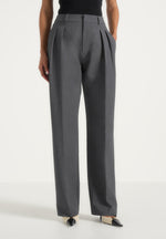 Julie - Tailored Twin Pleat Wool-Blend Pants - Grey