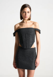 Bonnie - Boucle Bardot Corset Top - Black