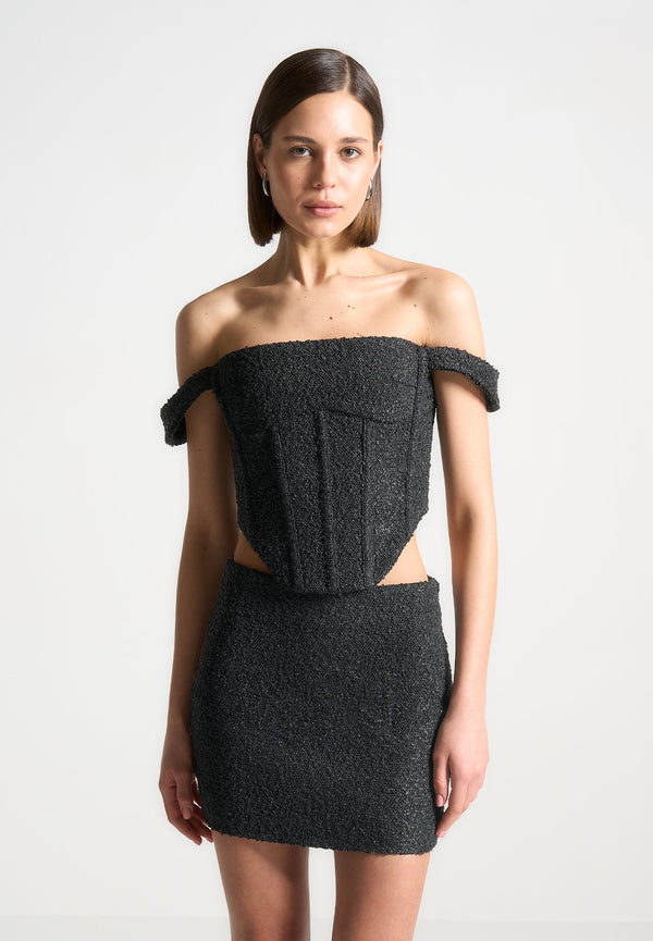 Bonnie - Boucle Bardot Corset Top - Black