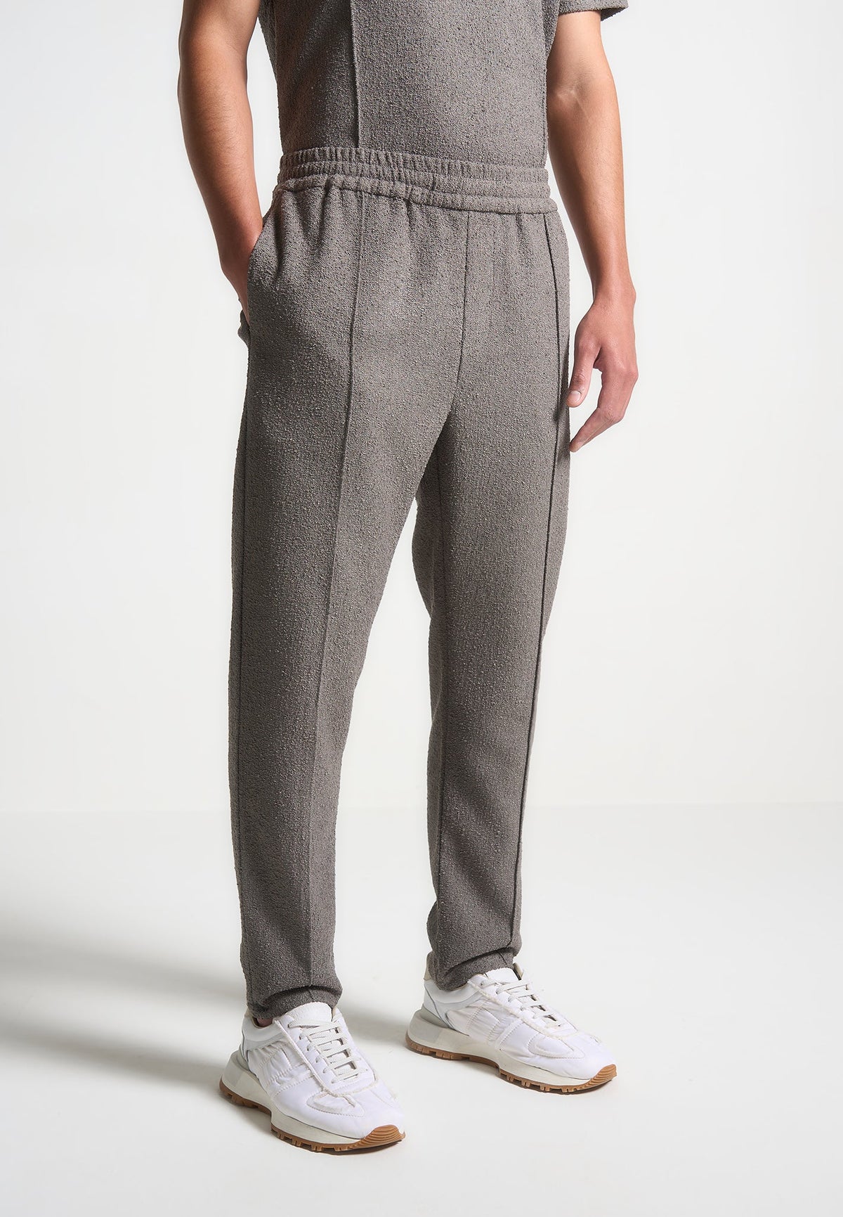 Boucle Pintuck Tapered Pants - Charcoal Grey
