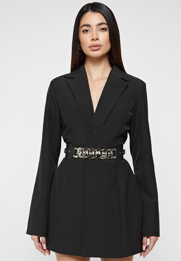 chain-belted-blazer-dress-black 