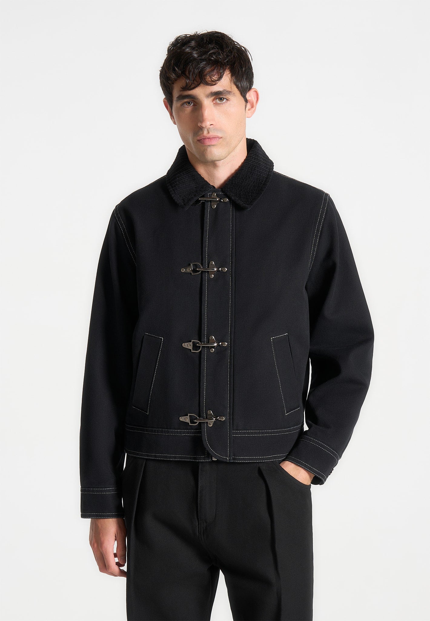clasp-detail-contrast-stitch-gabardine-jacket-black 