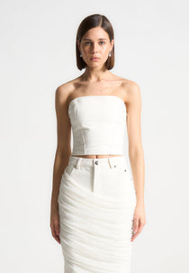 Denim Bandeau Corset Top - Off White