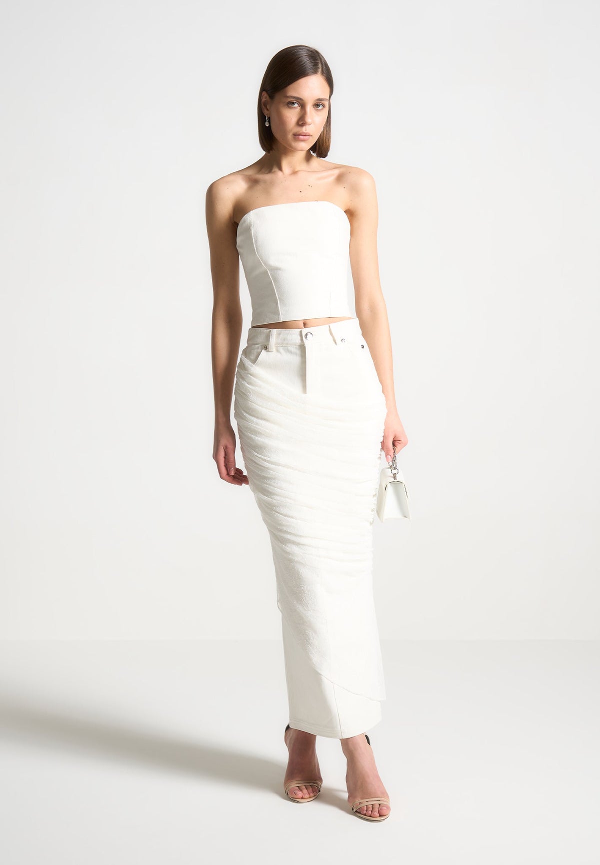 Denim Bandeau Corset Top - White